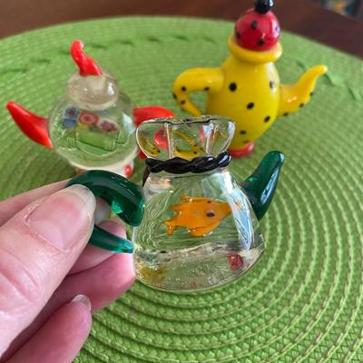 Colorful Miniature Art Glass Teapots Polka dots, Goldfish, and Milifiori OH MY!
