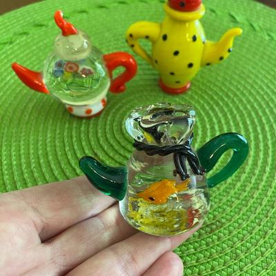 Colorful Miniature Art Glass Teapots Polka dots, Goldfish, and Milifiori OH MY!