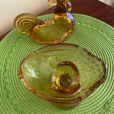 Vintage Indiana Glass Co. Amber Chicken Candy Dish
