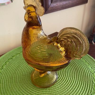 Vintage Indiana Glass Co. Amber Chicken Candy Dish