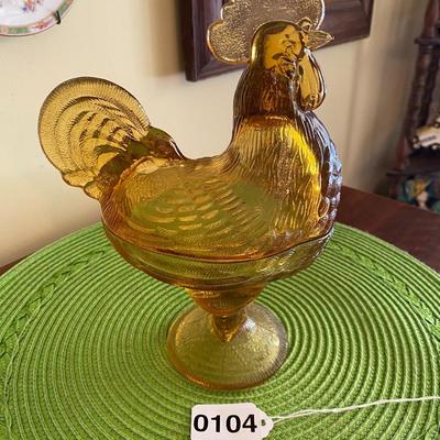 Vintage Indiana Glass Co. Amber Chicken Candy Dish