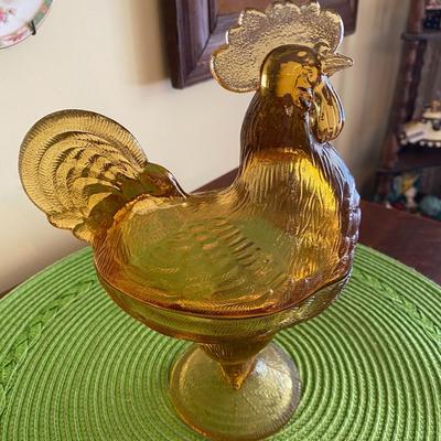 Vintage Indiana Glass Co. Amber Chicken Candy Dish