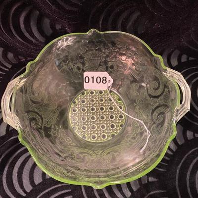 Art Deco Uranium Glass Etched Bowl by Lancaster