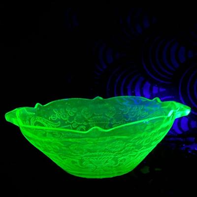 Art Deco Uranium Glass Etched Bowl by Lancaster