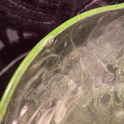 Art Deco Uranium Glass Etched Bowl by Lancaster