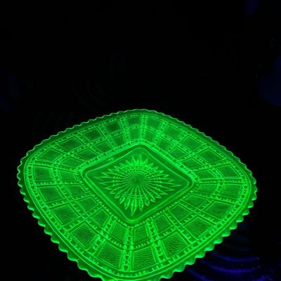 Victorian Uranium Pressed Glass Dish Circa 1890