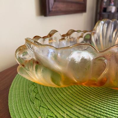 Midcentury Jeanette Glass Amber Gondola Fruit / Flower Bowl