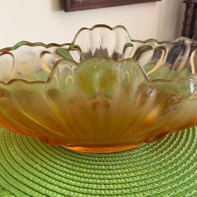 Midcentury Jeanette Glass Amber Gondola Fruit / Flower Bowl