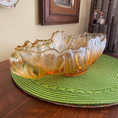 Midcentury Jeanette Glass Amber Gondola Fruit / Flower Bowl