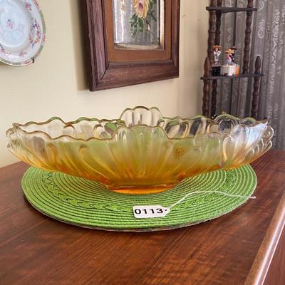 Midcentury Jeanette Glass Amber Gondola Fruit / Flower Bowl