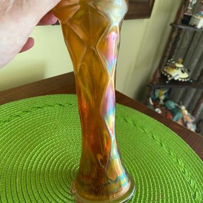 Midcentury Amber Carnival Glass Vase