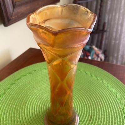 Midcentury Amber Carnival Glass Vase