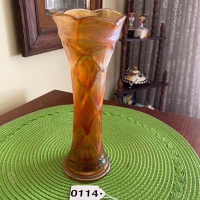 Midcentury Amber Carnival Glass Vase