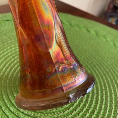 Midcentury Amber Carnival Glass Vase