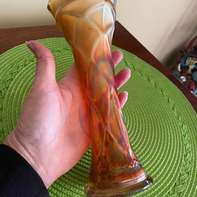 Midcentury Amber Carnival Glass Vase