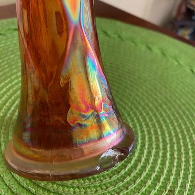 Midcentury Amber Carnival Glass Vase