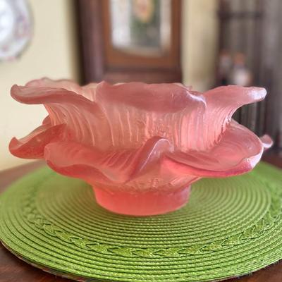 Rare Midcentury Frosted Pink Blooming Flower Bowl by Dorothy Thorpe