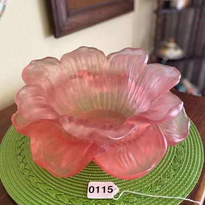 Rare Midcentury Frosted Pink Blooming Flower Bowl by Dorothy Thorpe