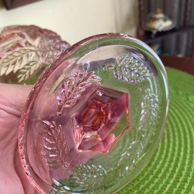 Beautiful Vintage Pink Pressed Glass Candy Dish
