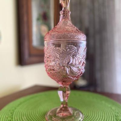 Beautiful Vintage Pink Pressed Glass Candy Dish