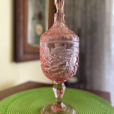 Beautiful Vintage Pink Pressed Glass Candy Dish