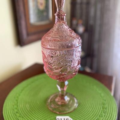 Beautiful Vintage Pink Pressed Glass Candy Dish