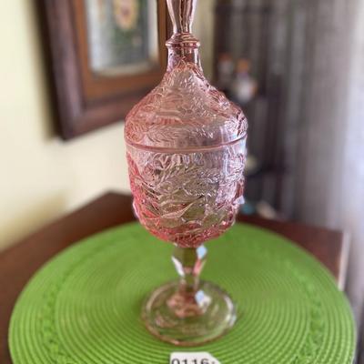 Beautiful Vintage Pink Pressed Glass Candy Dish