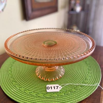 Beautiful Vintage Pink Pressed Glass Cake Dish