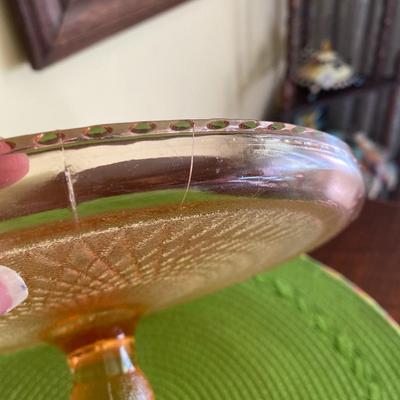 Beautiful Vintage Pink Pressed Glass Cake Dish