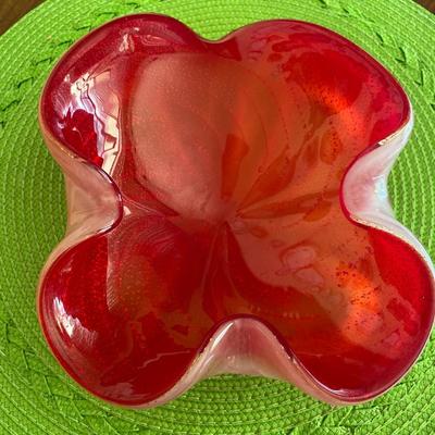 Vintage Two Toned Bright Red Murano Glass Dish