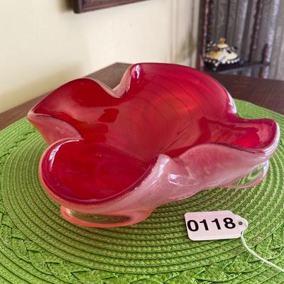Vintage Two Toned Bright Red Murano Glass Dish