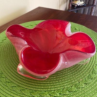 Vintage Two Toned Bright Red Murano Glass Dish