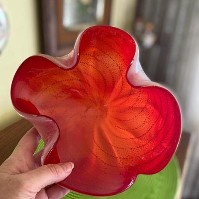 Vintage Two Toned Bright Red Murano Glass Dish