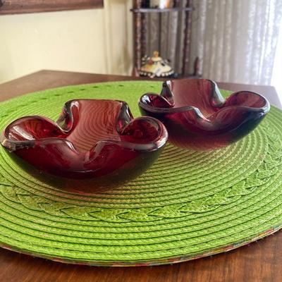 Vintage Ruby Red Murano Glass Dish / Ashtray