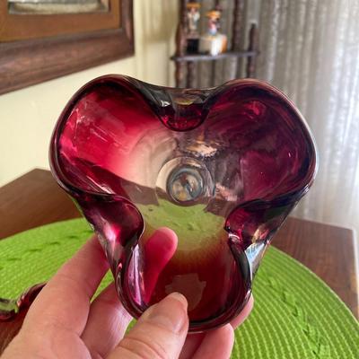 Vintage Ruby Red Murano Glass Dish / Ashtray