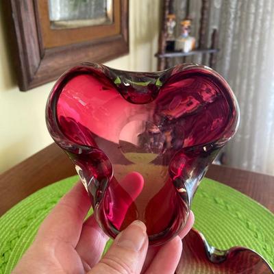 Vintage Ruby Red Murano Glass Dish / Ashtray