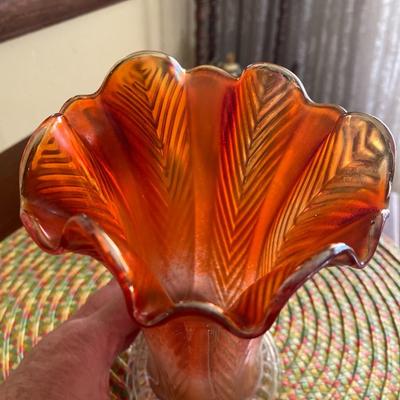 Midcentury Marigold Carnival Glass Tulip Vase
