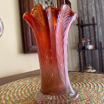 Midcentury Marigold Carnival Glass Tulip Vase
