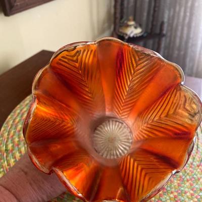 Midcentury Marigold Carnival Glass Tulip Vase