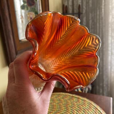Midcentury Marigold Carnival Glass Tulip Vase