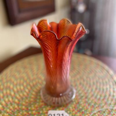 Midcentury Marigold Carnival Glass Tulip Vase