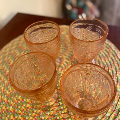 Vintage Orange Pressed Glass Pitcher and Cups