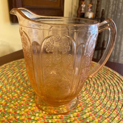 Vintage Orange Pressed Glass Pitcher and Cups