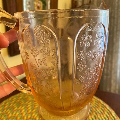 Vintage Orange Pressed Glass Pitcher and Cups