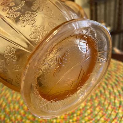 Vintage Orange Pressed Glass Pitcher and Cups
