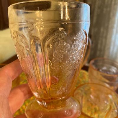 Vintage Orange Pressed Glass Pitcher and Cups