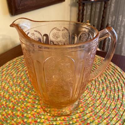Vintage Orange Pressed Glass Pitcher and Cups