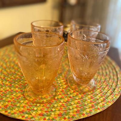 Vintage Orange Pressed Glass Pitcher and Cups