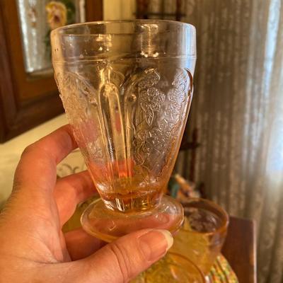 Vintage Orange Pressed Glass Pitcher and Cups