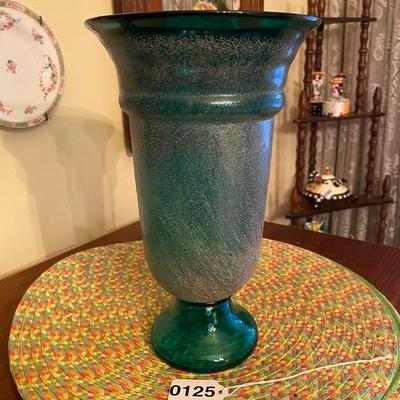 Large Vintage Frosted Blue Green Vase